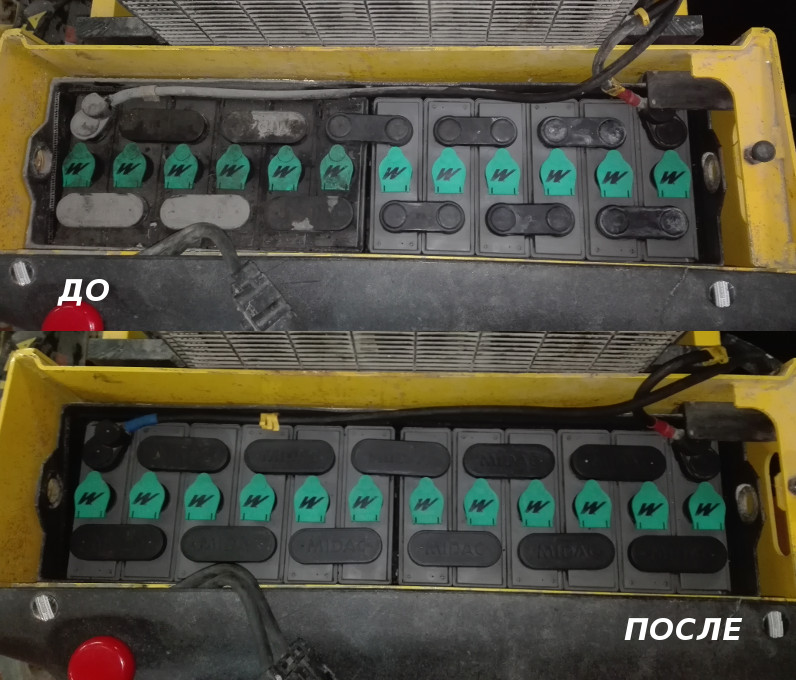 Вид аккумуляторной батареи до и после чистки